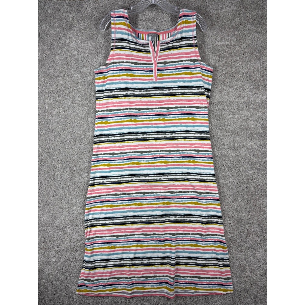 T by Talbots Womens Large Multi Color Striped Sleeveless Split Neck Midi Dress